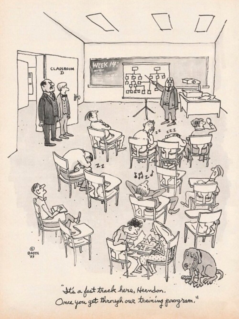 1983 George Booth Cartoon Wicat Systems Vintage Print Ad 2-Pages Training School